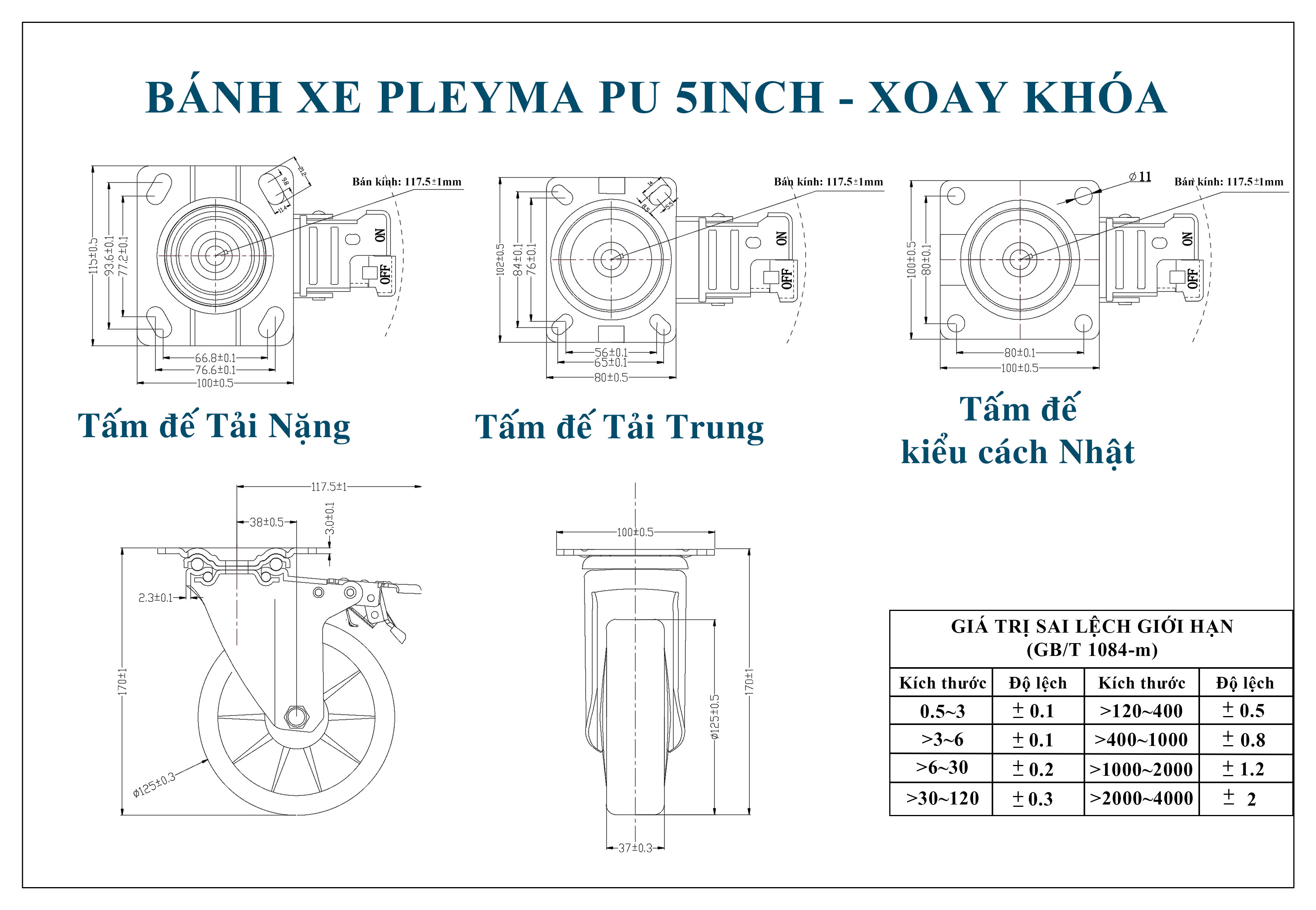 Bản vẽ bánh xe Pleyma PU 5Inch