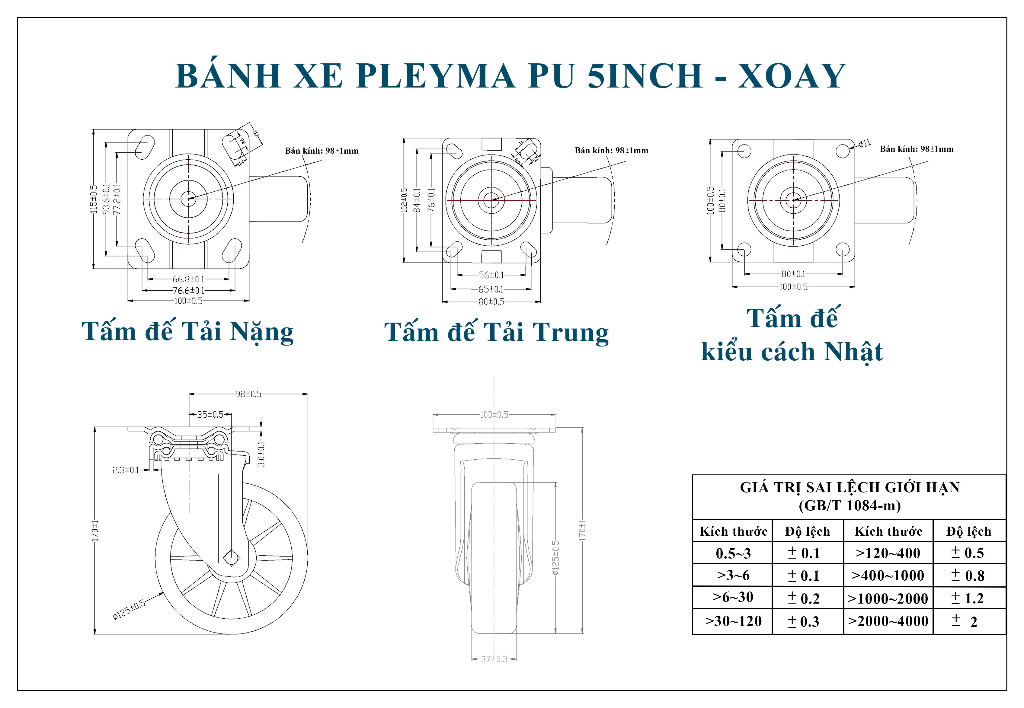 Bản vẽ bánh xe Pleyma PU 5Inch