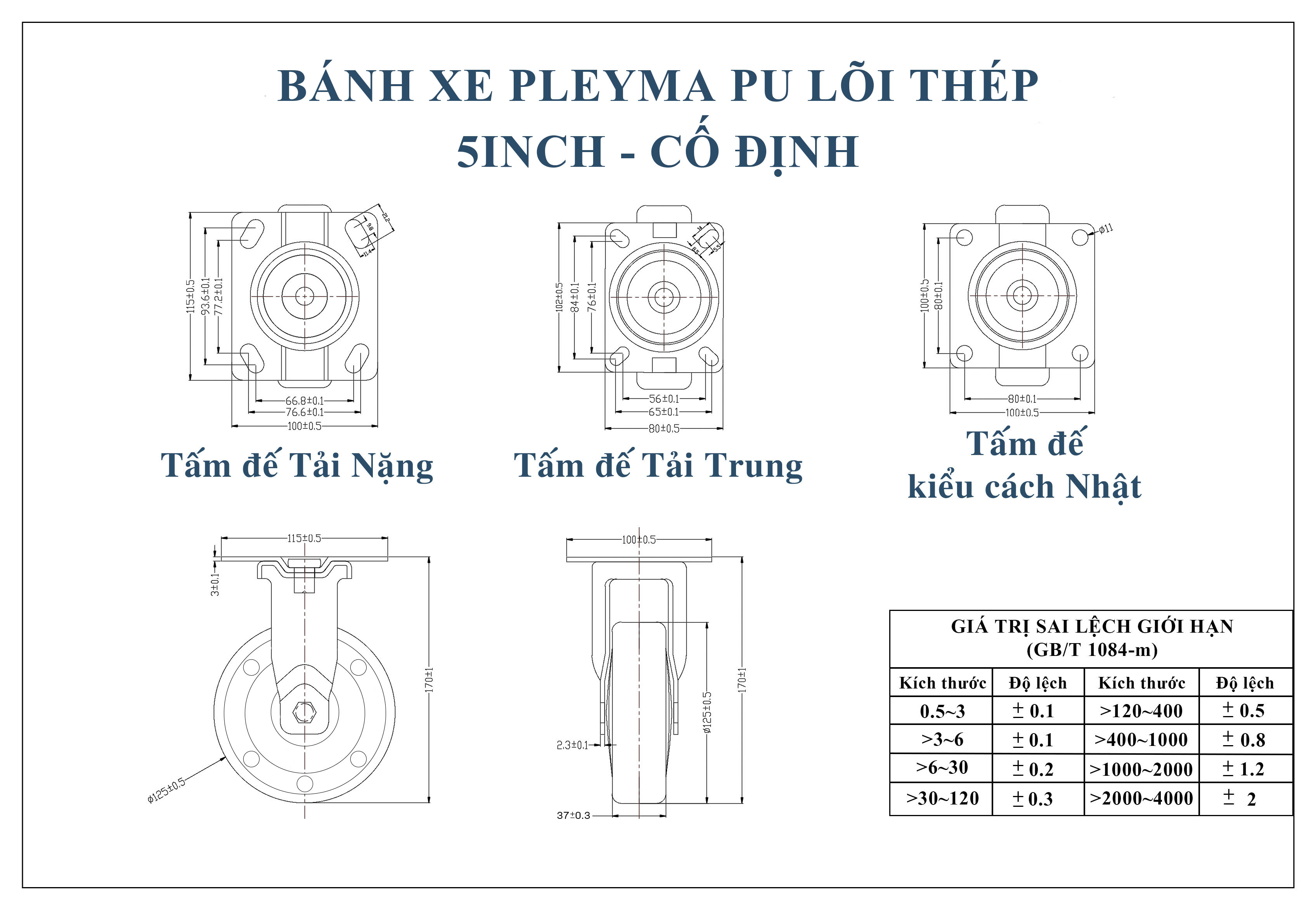 Bản vẽ bánh xe Pleyma PU lõi thép 5Inch