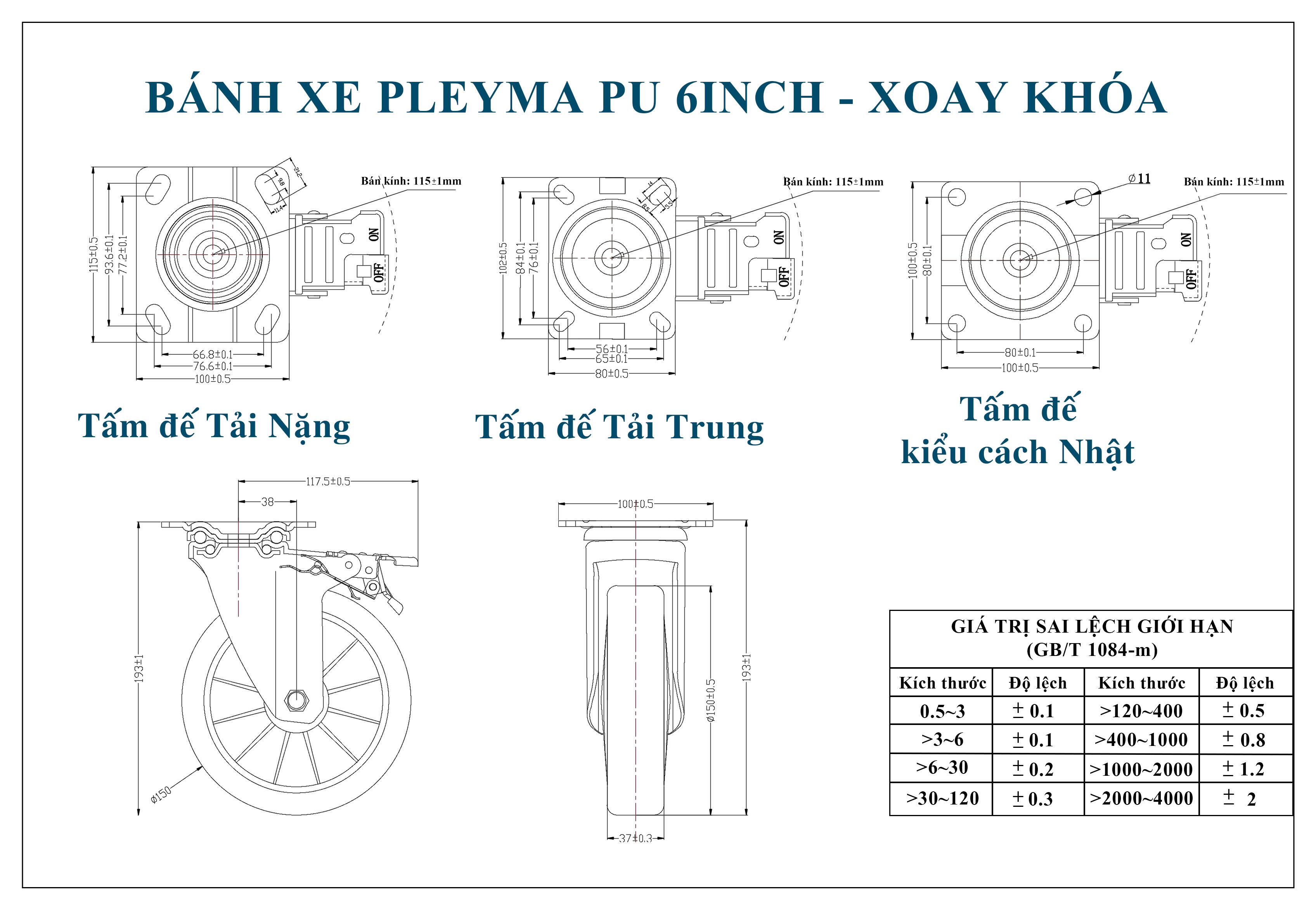 Bản vẽ bánh xe Pleyma PU 6Inch