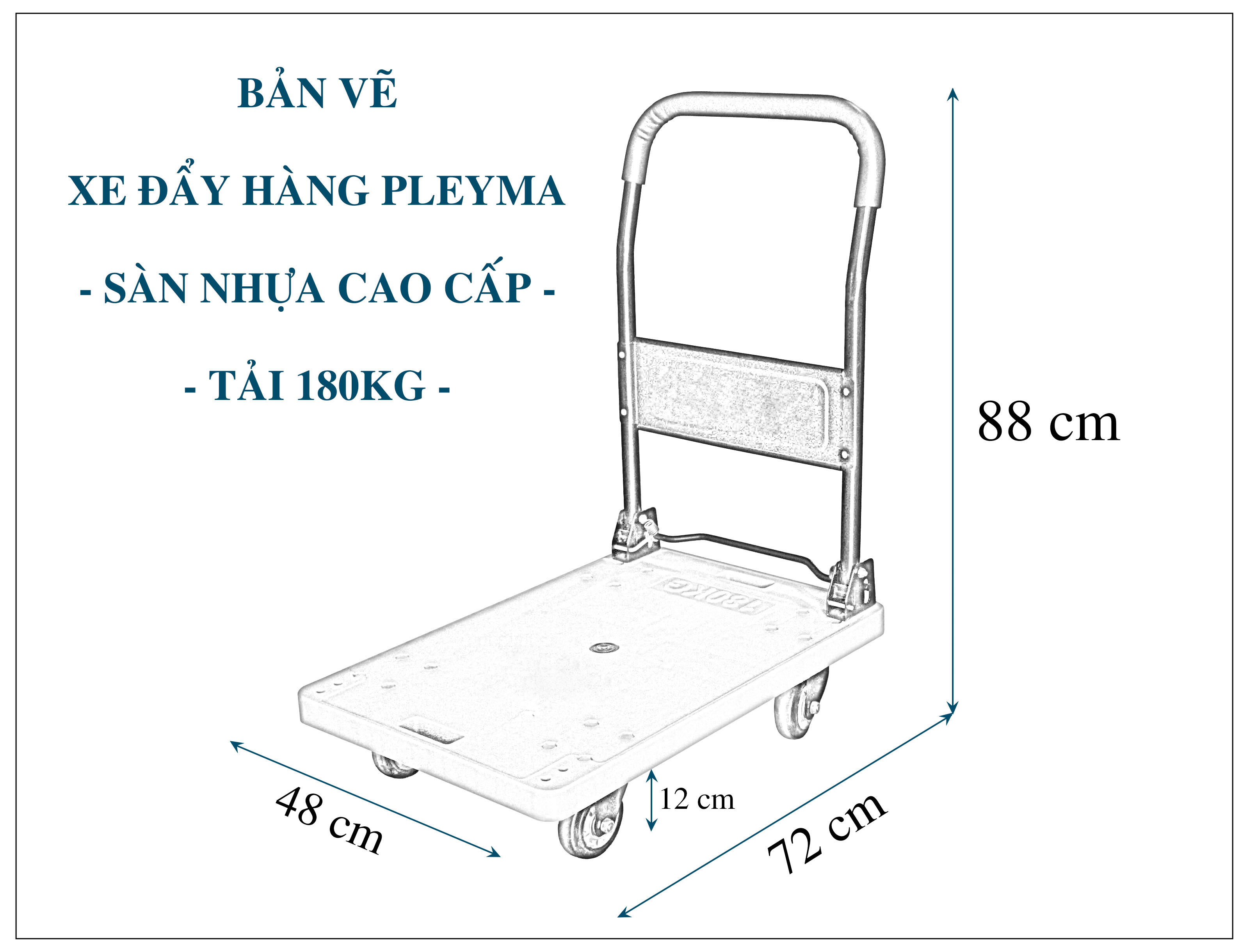 Bản vẽ xe đẩy hàng Pleyma sàn nhựa - Tải 180Kg