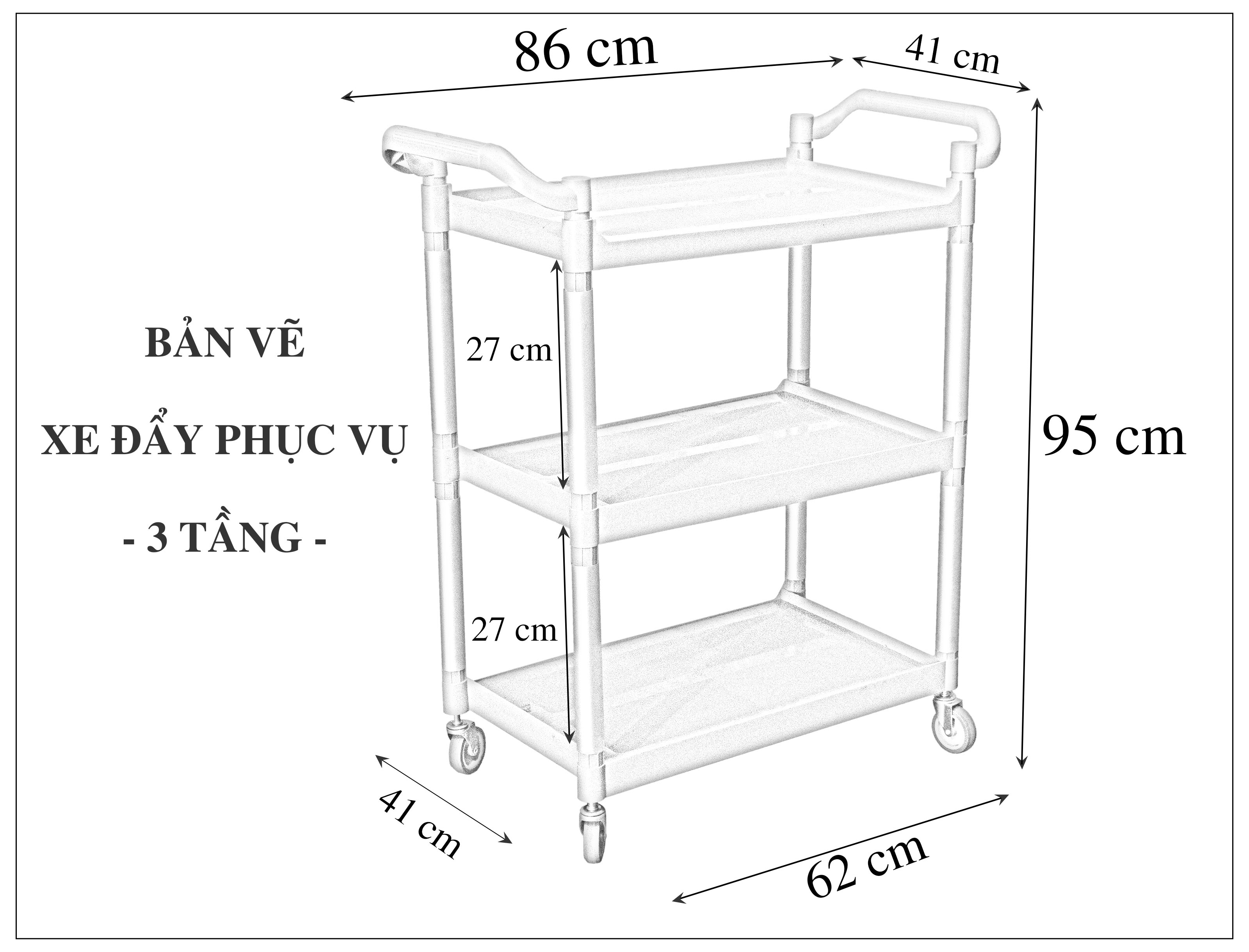 Xe đẩy phục vụ - 3 tầng